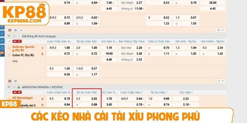 Các kèo nhà cái tài xỉu phong phú