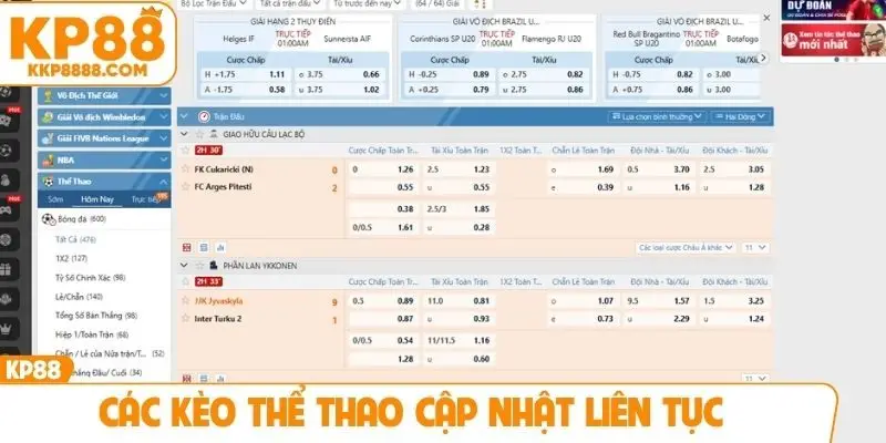 Các kèo thể thao cập nhật liên tục