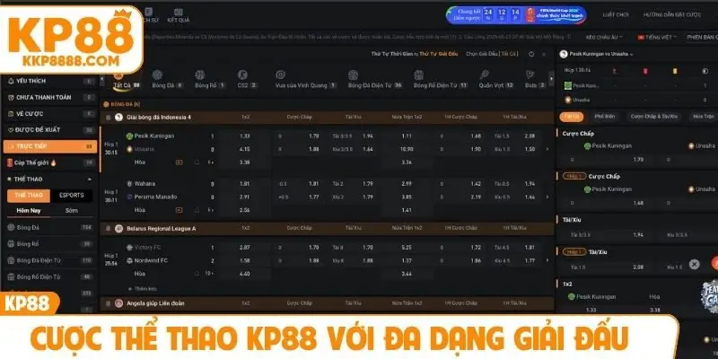 Cược thể thao KP88 với đa dạng giải đấu