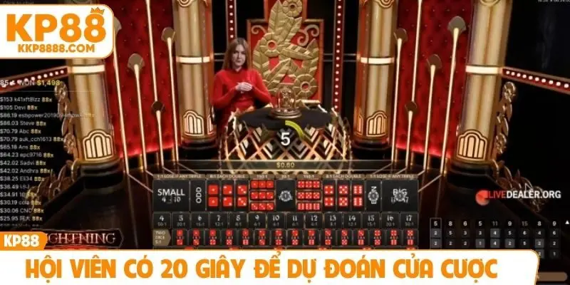 Hội viên có 20 giây để dự đoán cửa cược