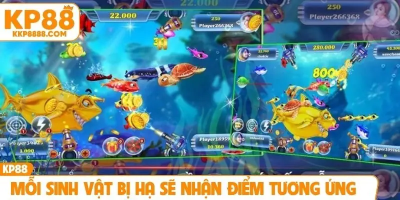 Mỗi sinh vật bị hạ sẽ nhận điểm tương ứng