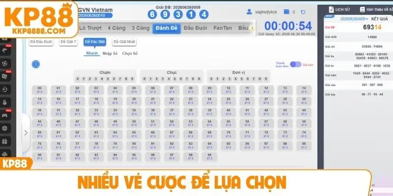 Nhiều vé cược để lựa chọn